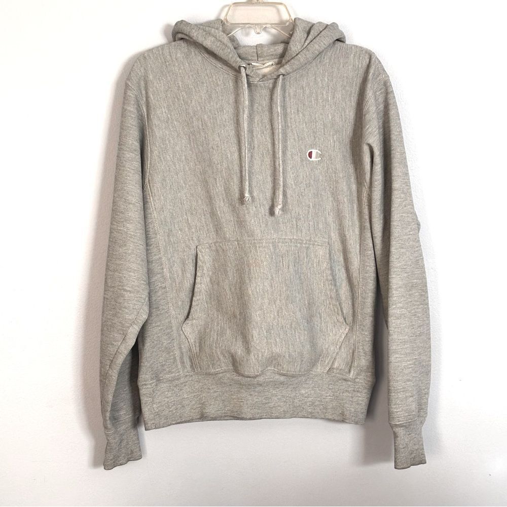 Champion | Men’s Light Grey Gray Reverse Weave Hoodie Vintage Sweatshirt Small